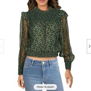 Free People Green Roma Floral Print Blouse